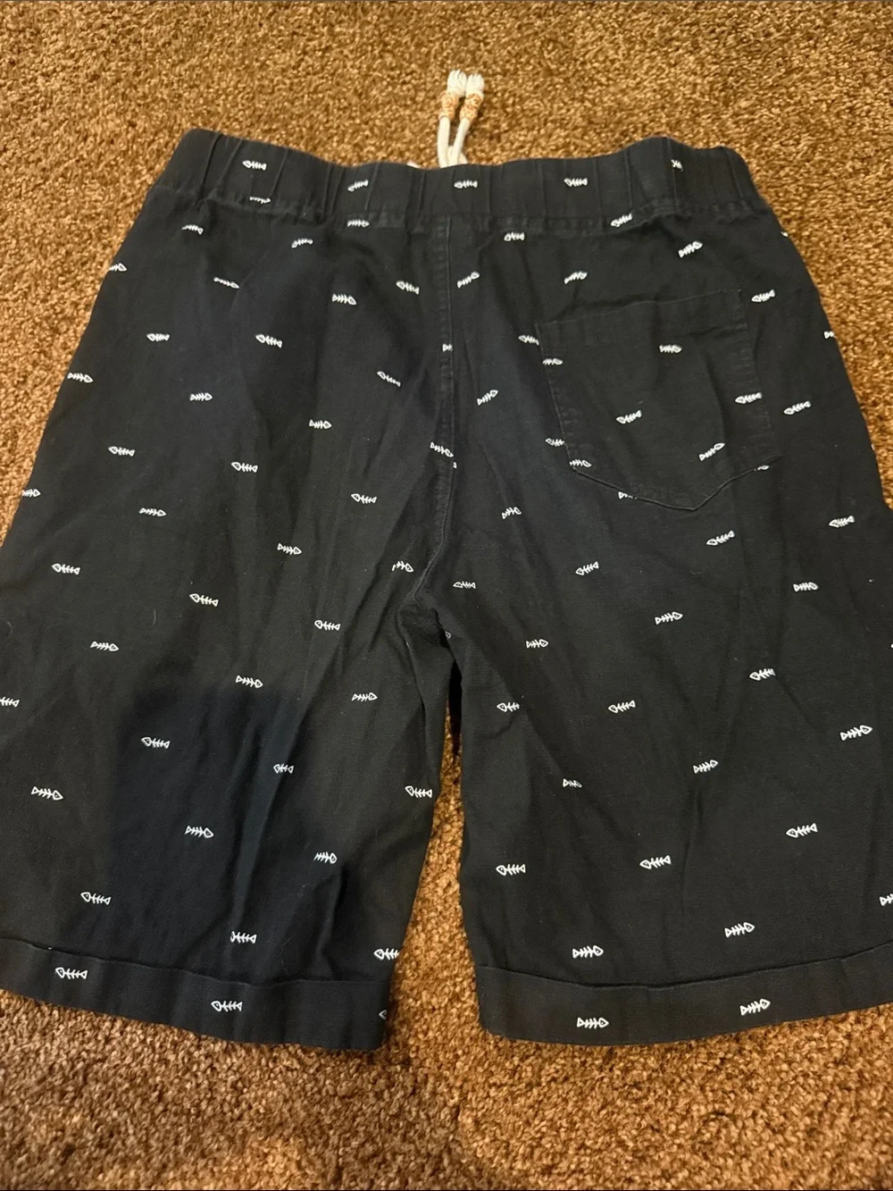 Men's Black Shorts with White Fish Print